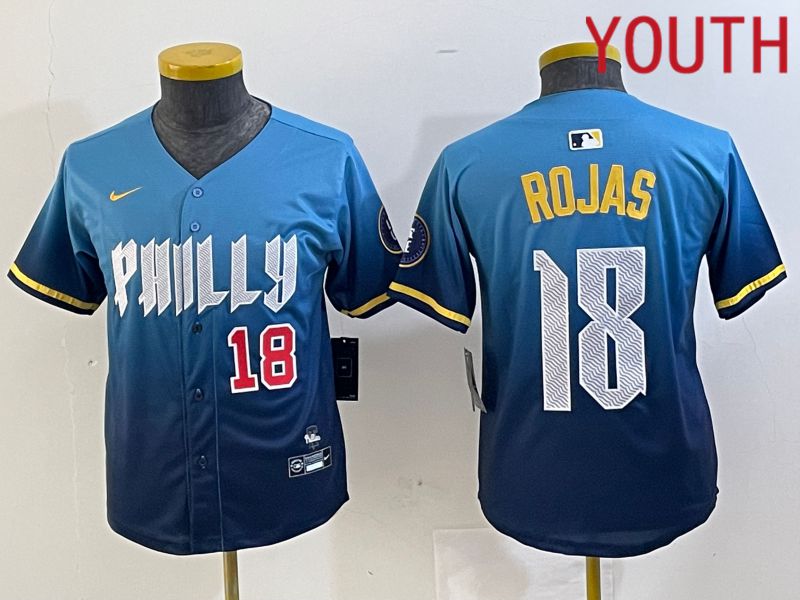 Youth Philadelphia Phillies 18 Rojas Blue City Edition Nike 2024 MLB Jersey style 3